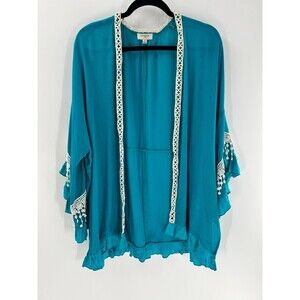 Women's Umgee Open Front Lace Trim Kimono Top Size S